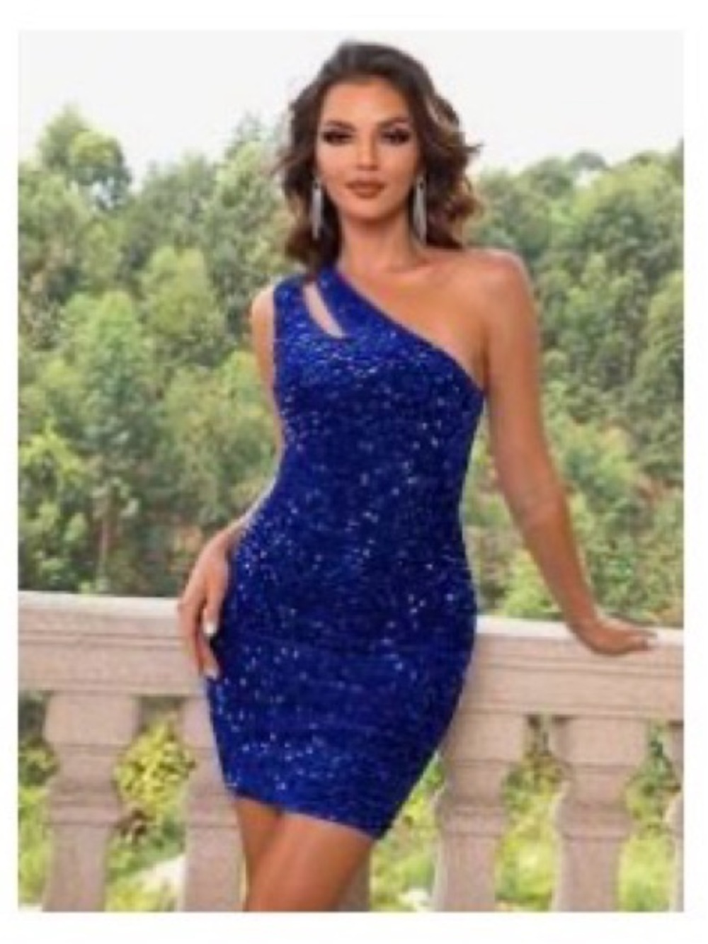SHEIN One-Shoulder Cobalt Sequin Mini Dress